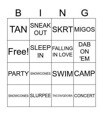 SUMMER BINGO Card