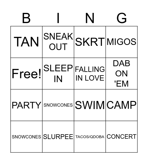 SUMMER BINGO Card