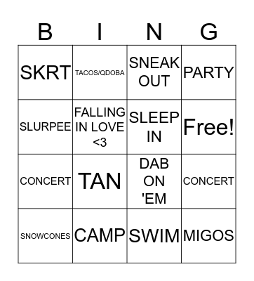 SUMMER BINGO Card