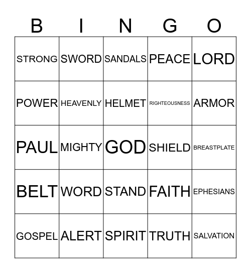 ARMOR OF GOD Bingo Card