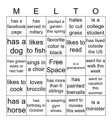 JOHNSON-MELTON BINGO Card