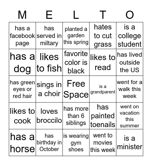 JOHNSON-MELTON BINGO Card