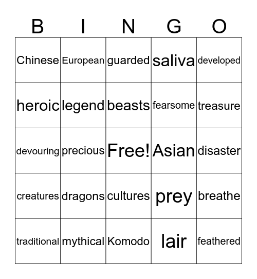 DRAGONS Bingo Card