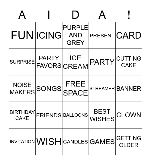 AIDA'S 70TH SURPRISE BIRTHDAY!!! Bingo Card