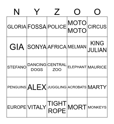 Madagascar  Bingo Card