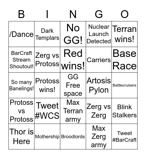 BarCraft Bingo Card
