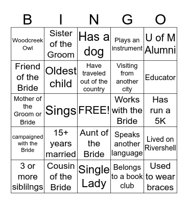 Bridal Shower Bingo Card