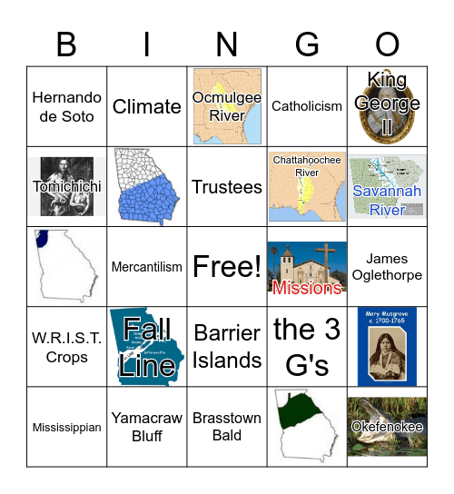 Georgia History Bingo Card