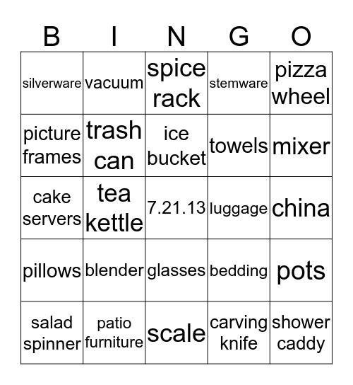 Nicole's Bridal Shower  Bingo Card