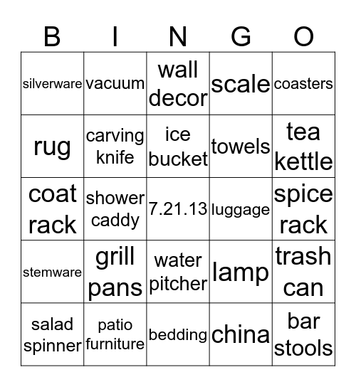 Nicole's Bridal Shower  Bingo Card