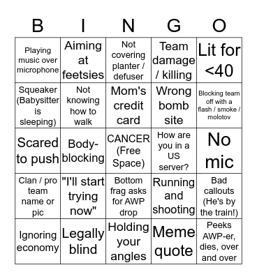 CS:GO Silver's Bingo Card