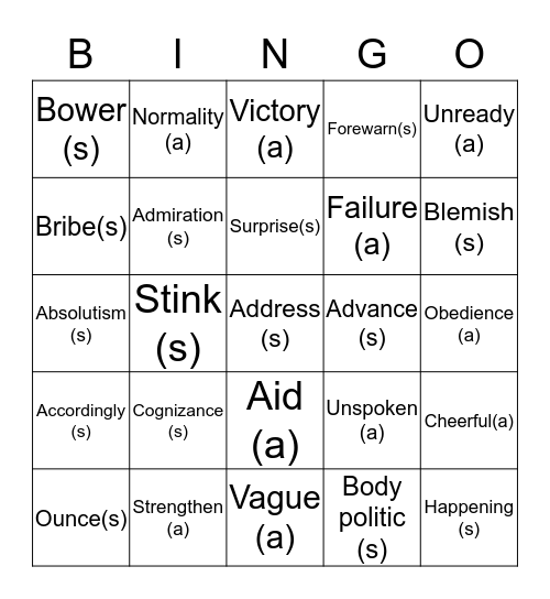 Act 3 Bingo  Bingo Card