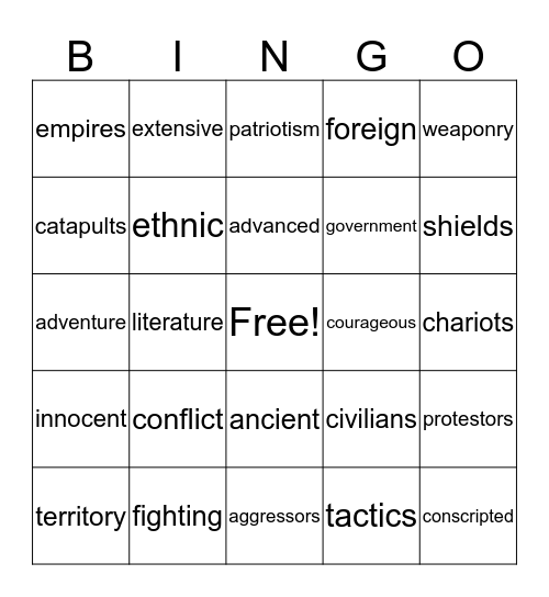 WAR Bingo Card