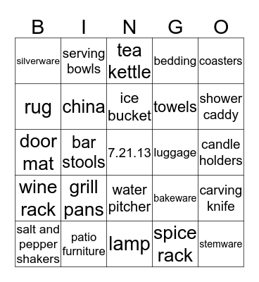 Nicole's Bridal Shower  Bingo Card