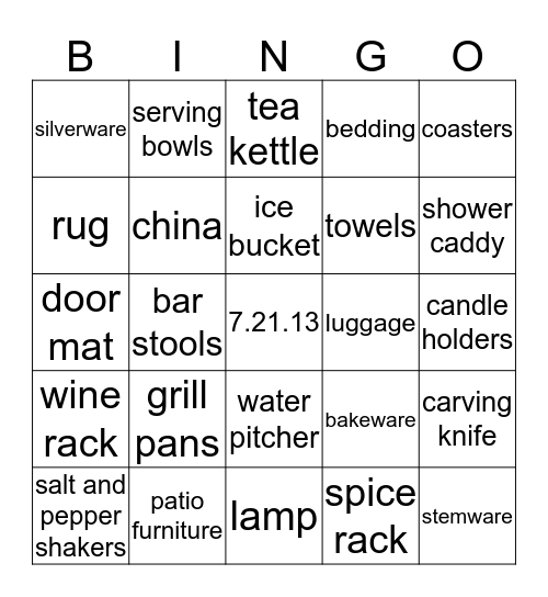 Nicole's Bridal Shower  Bingo Card