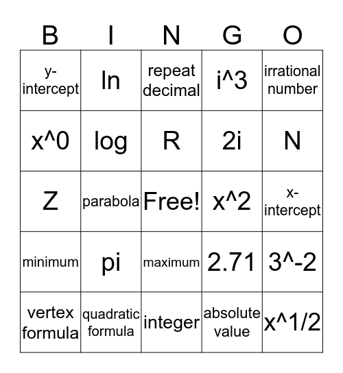 Algebraic Reasoning Bingo Card