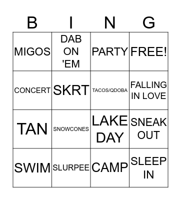 SUMMER BINGO Card