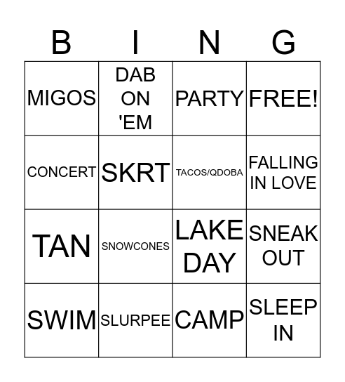 SUMMER BINGO Card