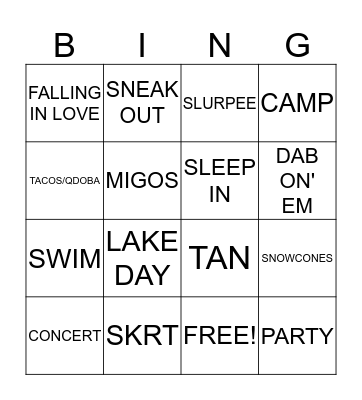 SUMMER BINGO Card