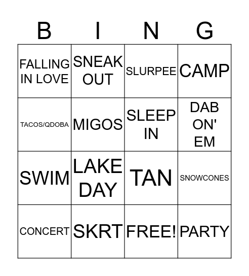 SUMMER BINGO Card