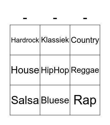 Muziek Bingo Card