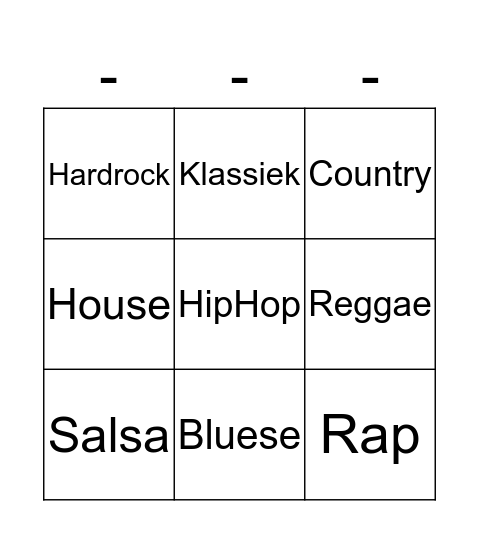 Muziek Bingo Card