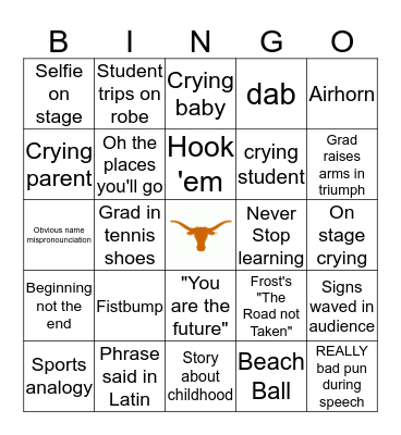 Graduation Bingo Card