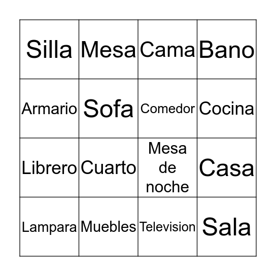 La Casa / Los Muebles Bingo Card