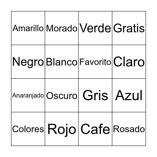 Los Colores Bingo Card