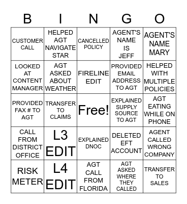 Agent Bingo Card