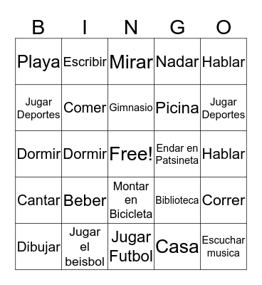 Spanish Activities/Places Bingo Card
