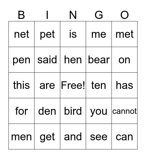 Ten Pets BINGO Card