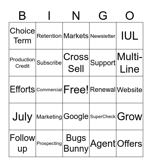 Marketing Updates Bingo Card