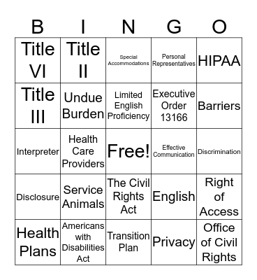 Civil Rights Division Retreat Bingo Card