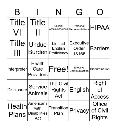 Civil Rights Division Retreat Bingo Card