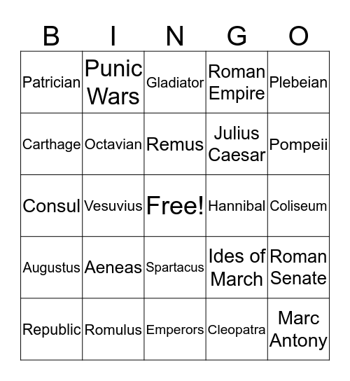 Early Roman Empire Bingo Card