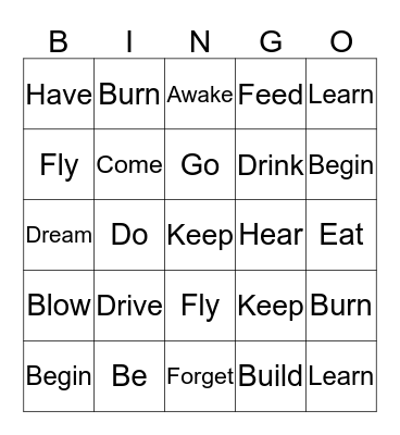 Irregular Verbs Bingo Card