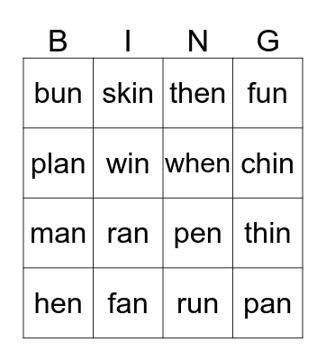 LN 26 Bingo Card
