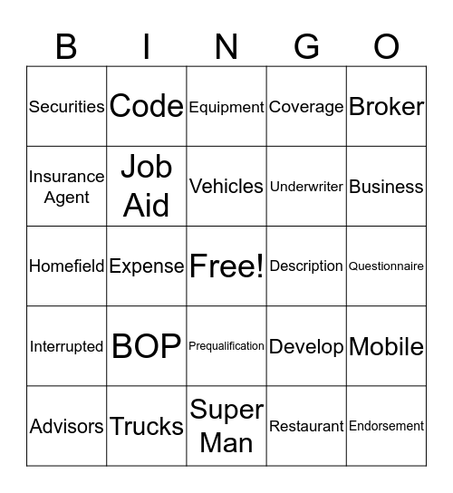 Commercial Opportunities Bingo Card