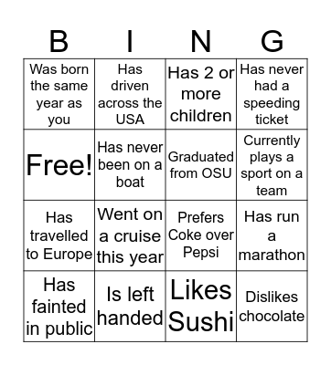 Untitled Bingo Card