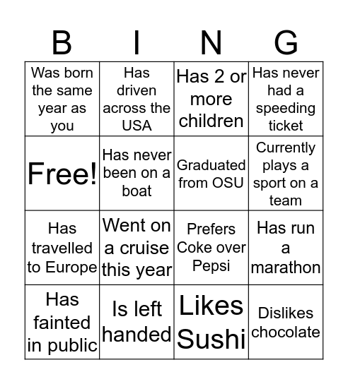 Untitled Bingo Card