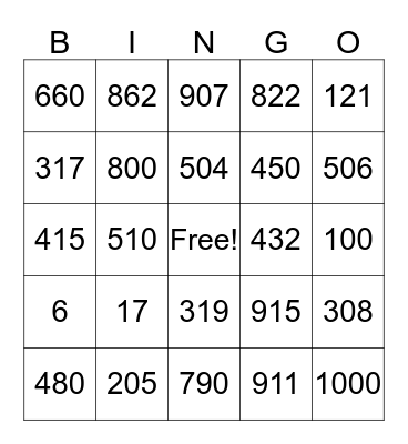 Spanish Numbers Bingo Card