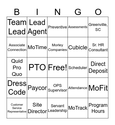 MoGo Bingo Card