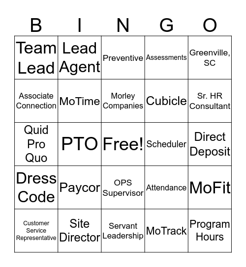 MoGo Bingo Card