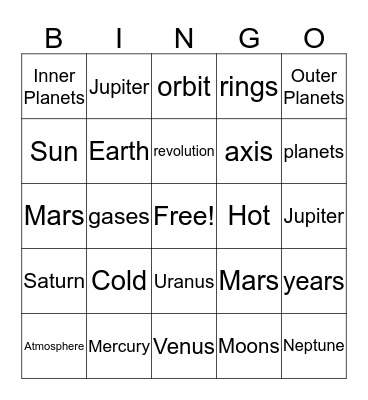 Planets Bingo Card