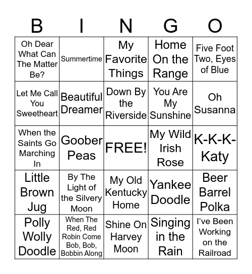 Sing-A-Long Bingo Card