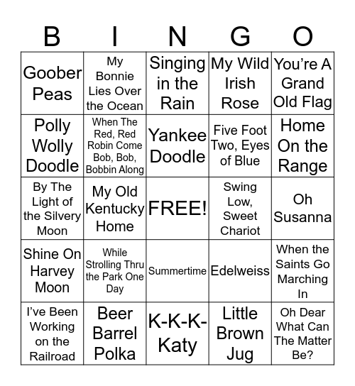 Sing-A-Long Bingo Card