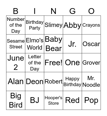 BJ's Birhtday Bingo Card