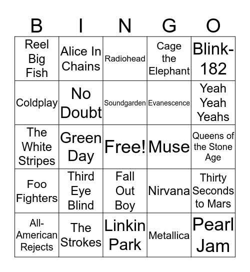 90s & 00s Rock Music Bingo Card