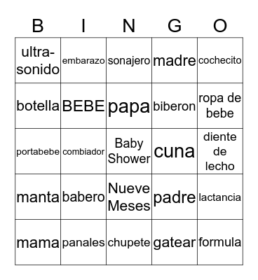 Karen's Baby Shower Bingo Card